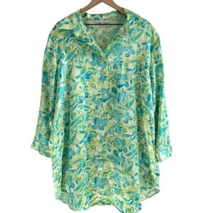 Cacique Satin Sleep Shirt 18/20 Pullover Cottagecore Vintage Floral Lounge